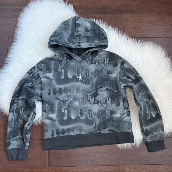 Jordan Big Girls Essentials All Over Print Boxy Pullover Hoodie L - Picture 7 of 8